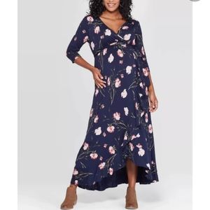 Navy blue floral maternity dress